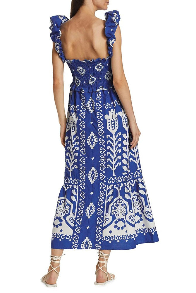 Spring Summer Long Dress For Women Square Collar Sleeveless Backless High Waist Colorblock Print Camisole Dresses Female Clothing