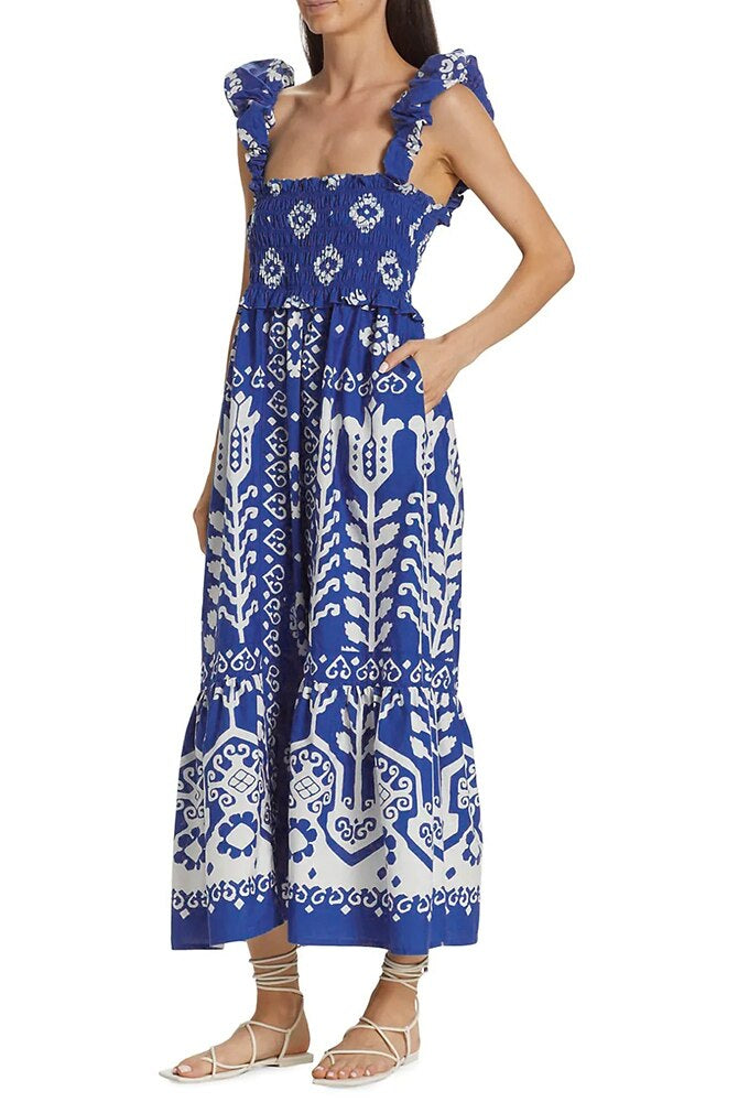 Spring Summer Long Dress For Women Square Collar Sleeveless Backless High Waist Colorblock Print Camisole Dresses Female Clothing