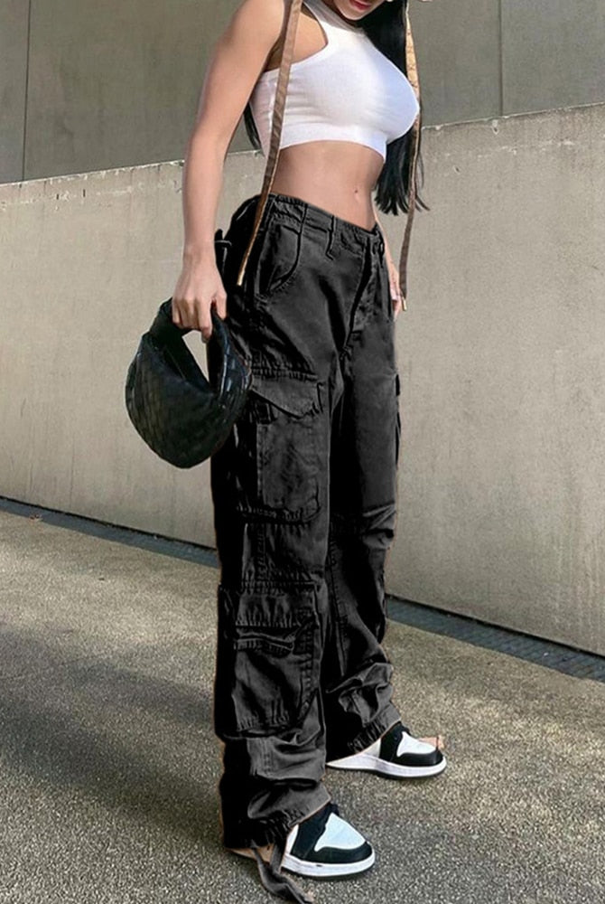 Womens Wide Leg High Waist Straight Y2k Denim Trousers Overalls