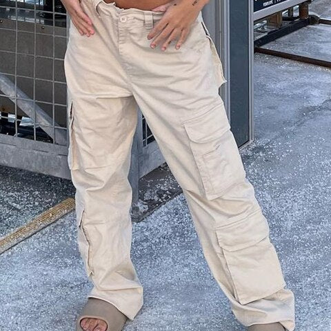 Womens Wide Leg High Waist Straight Y2k Denim Trousers Overalls