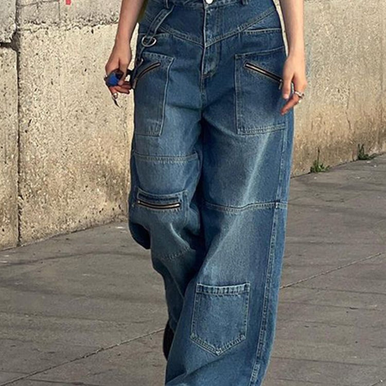 ASHORE SHOP Baggy Jeans Vintage 2000s Streetwear Jeans Women Low Waist Button Up Straight Pants Retro Baggy 90s Denim Cargo Pants