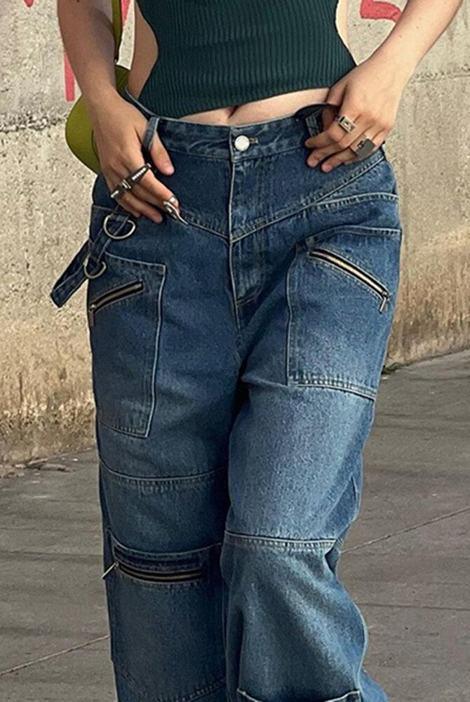 ASHORE SHOP Baggy Jeans Vintage 2000s Streetwear Jeans Women Low Waist Button Up Straight Pants Retro Baggy 90s Denim Cargo Pants