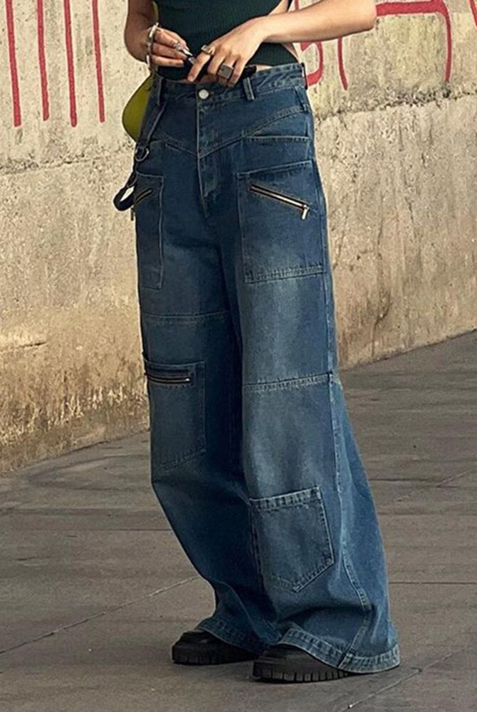 ASHORE SHOP Baggy Jeans Vintage 2000s Streetwear Jeans Women Low Waist Button Up Straight Pants Retro Baggy 90s Denim Cargo Pants