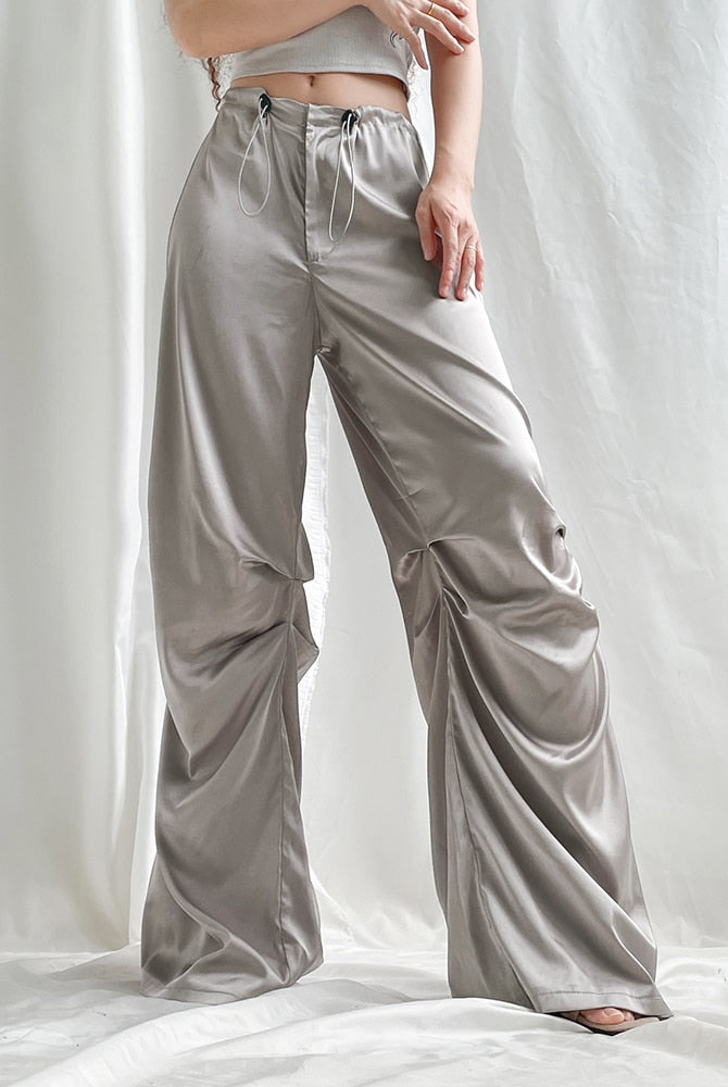 ASHORESHOP Womens Satin Summer Baggy Pant Satin Wide Leg Women's Pants