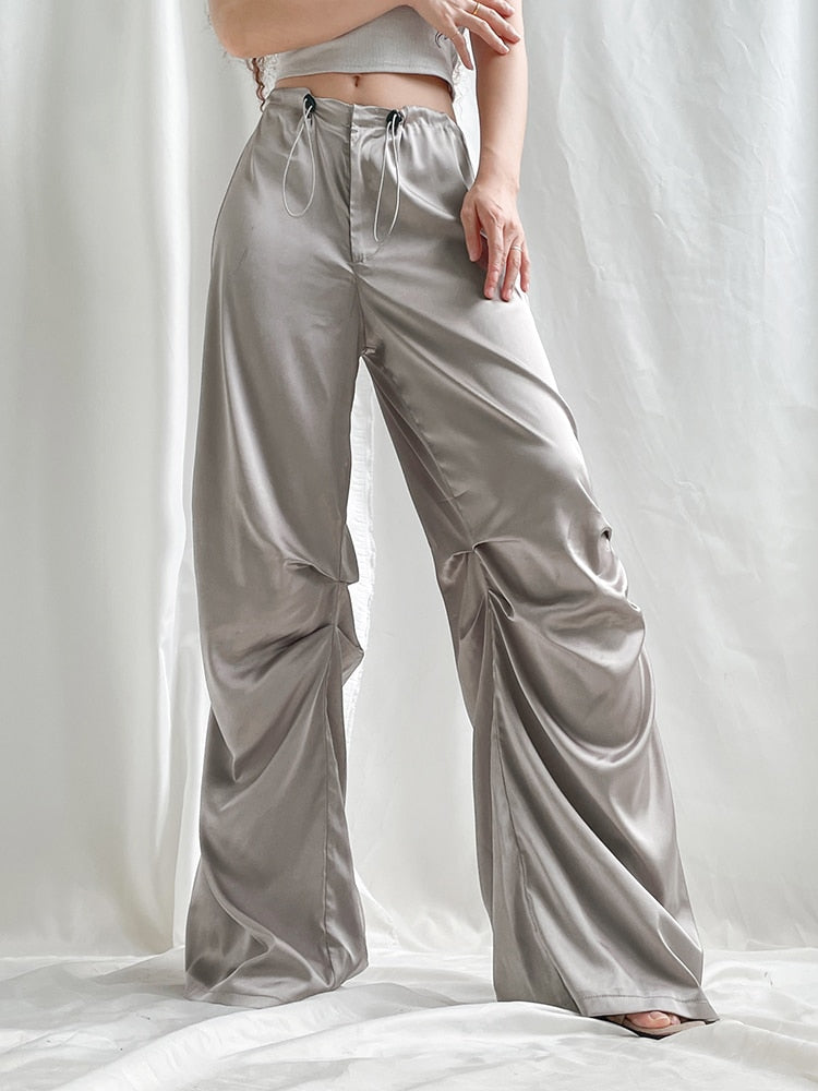 ASHORESHOP Womens Satin Summer Baggy Pant Satin Wide Leg Women's Pants