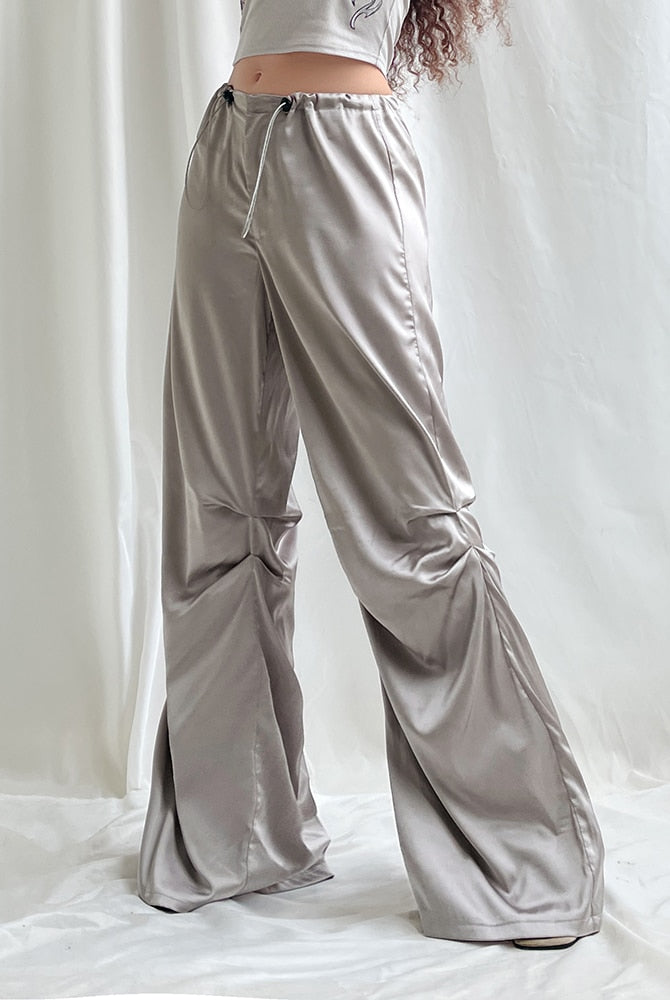 ASHORESHOP Womens Satin Summer Baggy Pant Satin Wide Leg Women's Pants