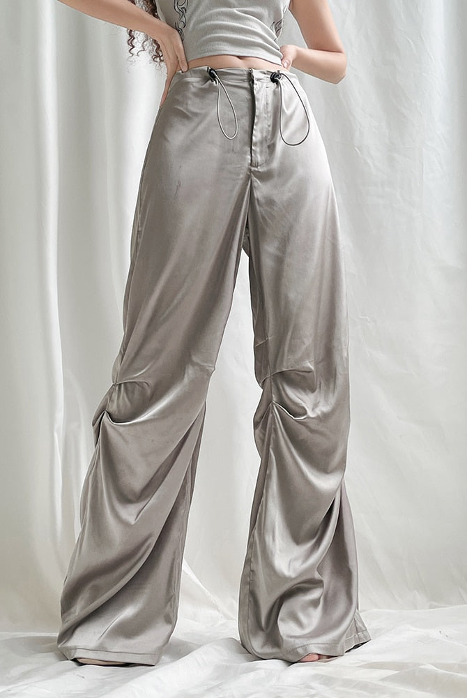 ASHORESHOP Womens Satin Summer Baggy Pant Satin Wide Leg Women's Pants