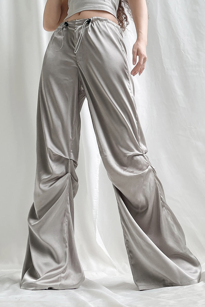 ASHORESHOP Womens Satin Summer Baggy Pant Satin Wide Leg Women's Pants