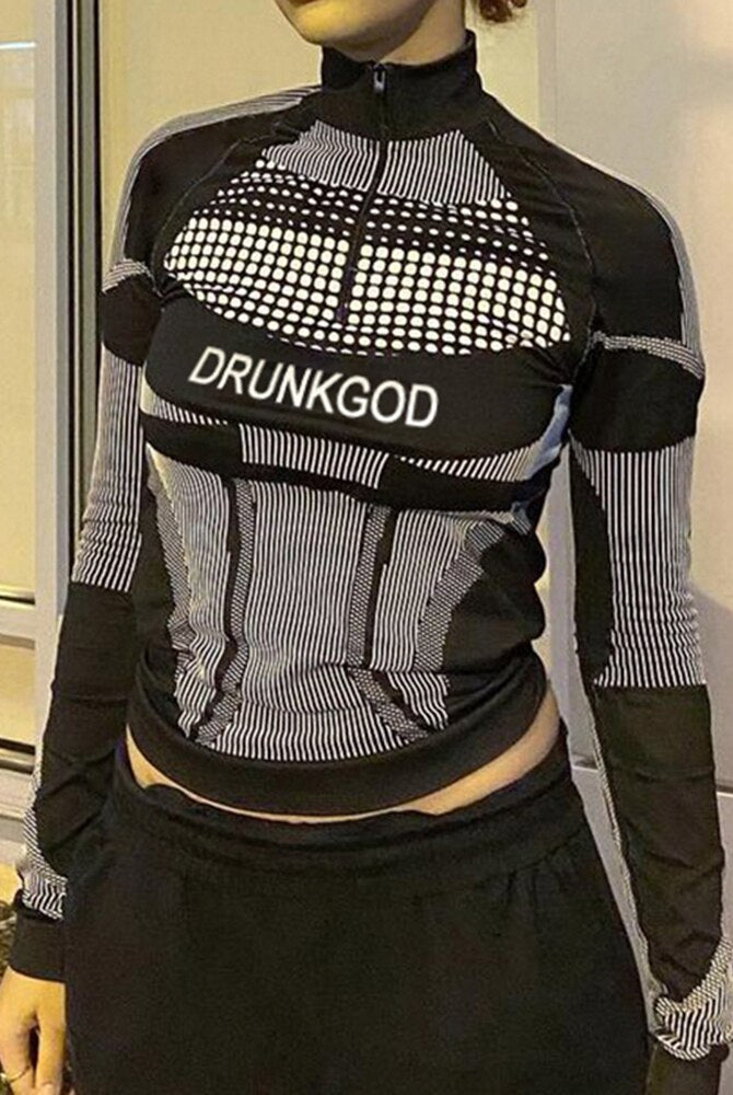 Ashore Shop Techwear Crop Top Patchwork Long Sleeve Turtleneck Tee