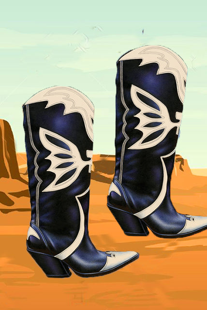 Ashore Western Shop Cowgirl Mid Calf Boots Butterfly Embroidered Pointed Slip On Boots