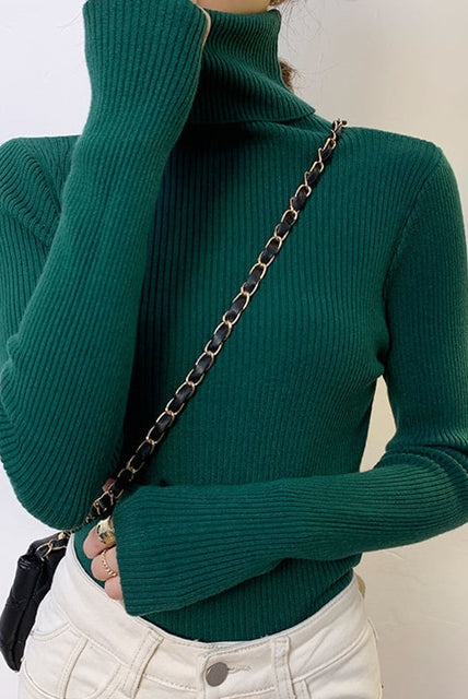 Winter Knitting Sweater Pullovers Women Long Sleeve Tops Turtleneck Knitted Sweater Tops Basic Bottom Shirt