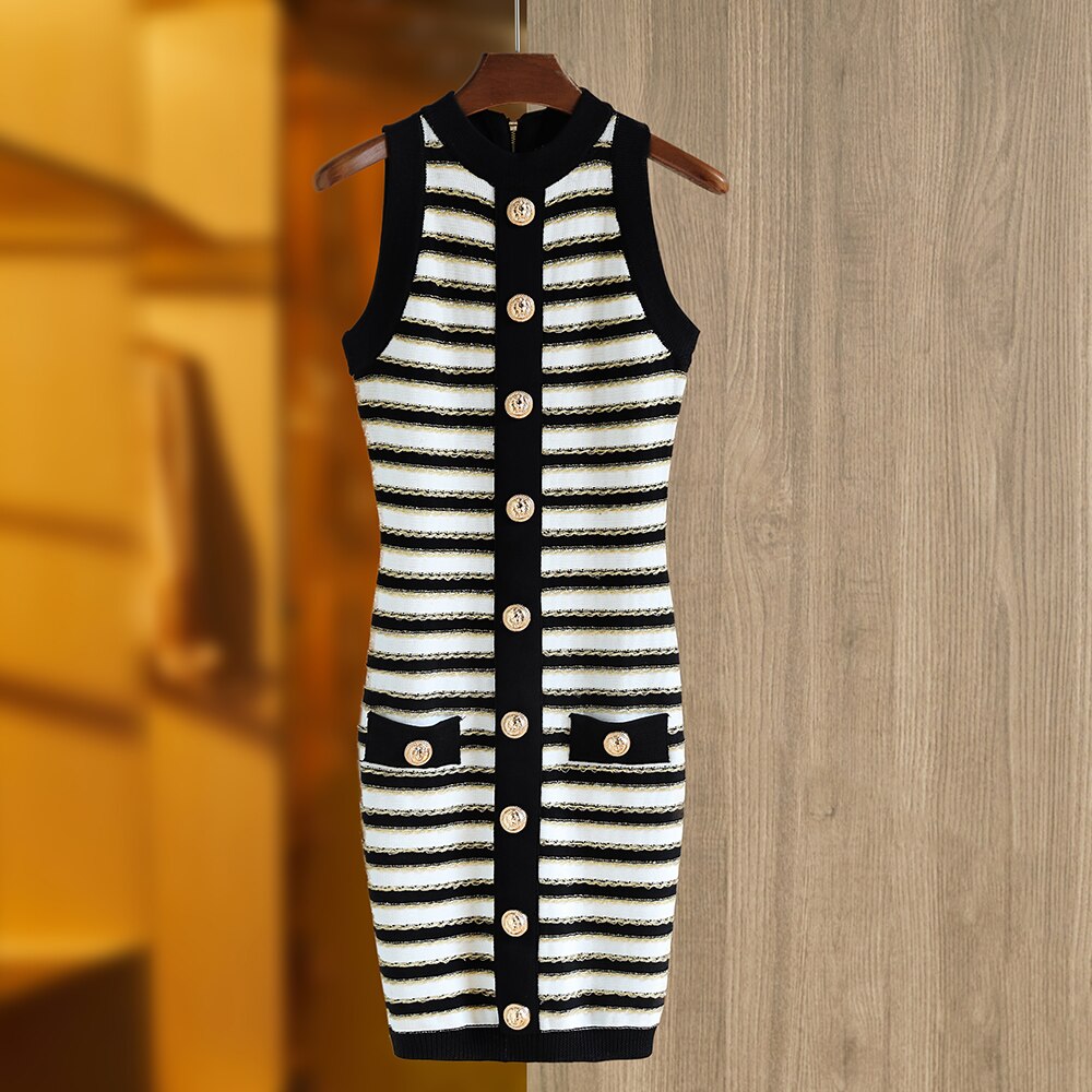 ASHORE Boutique Lt. Luxury Women Gold Thread Sleeveless Tank Mini Knitted Dress