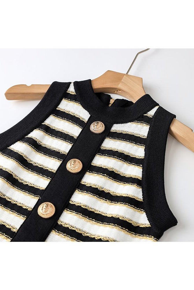 ASHORE Boutique Lt. Luxury Women Gold Thread Sleeveless Tank Mini Knitted Dress