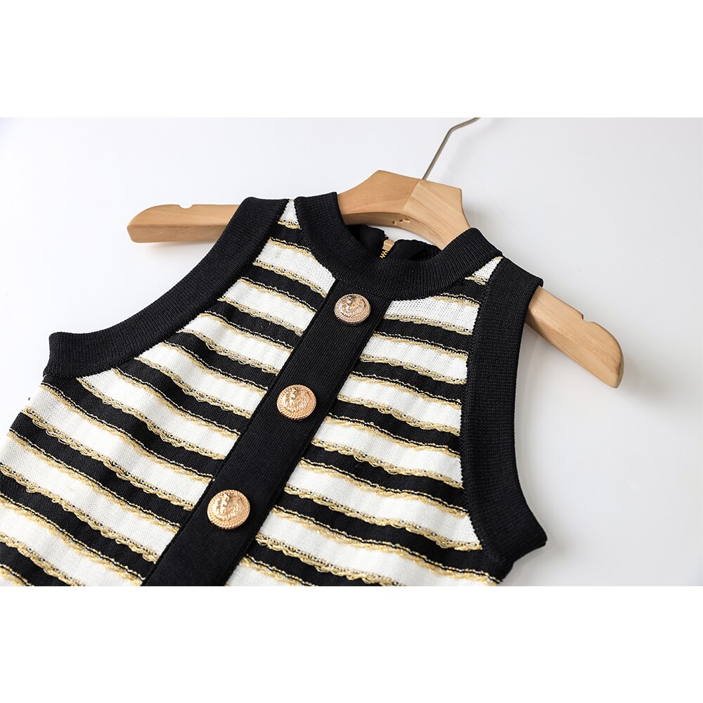 ASHORE Boutique Lt. Luxury Women Gold Thread Sleeveless Tank Mini Knitted Dress