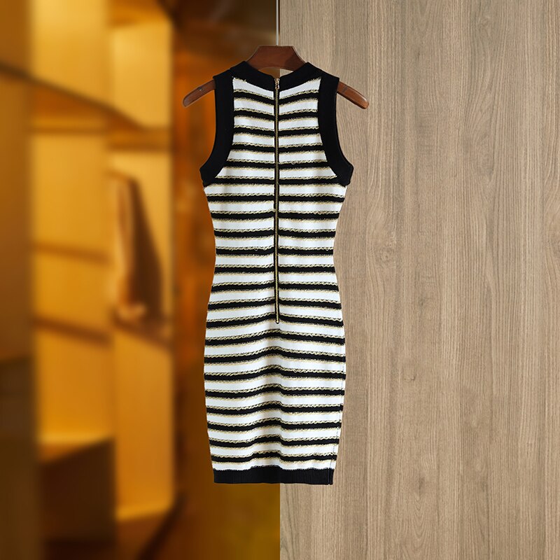 ASHORE Boutique Lt. Luxury Women Gold Thread Sleeveless Tank Mini Knitted Dress