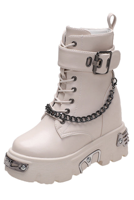 2022 New Winter Gothic Style Shoes Metal Motorcycle Boots Round Toe Chunky Punk Boots