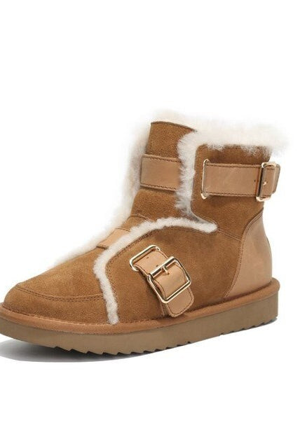 Women Winter Boho Moccasins Boots Winter New Buckle Padded Short Moccasins