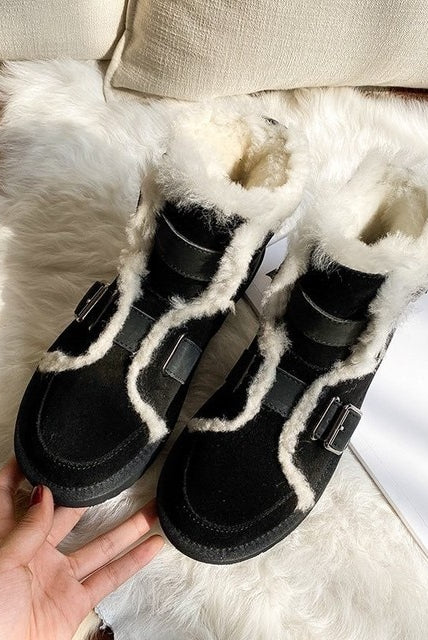 Women Winter Boho Moccasins Boots Winter New Buckle Padded Short Moccasins