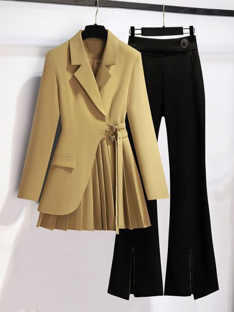 Ashore Shop Women Pant Suits Office Sets Irregular Design Blazer Women Solid Color Bell Bottoms  Fashion Elegance 