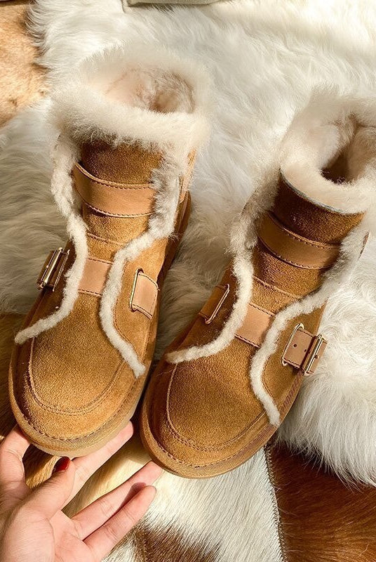 Women Winter Boho Moccasins Boots Winter New Buckle Padded Short Moccasins