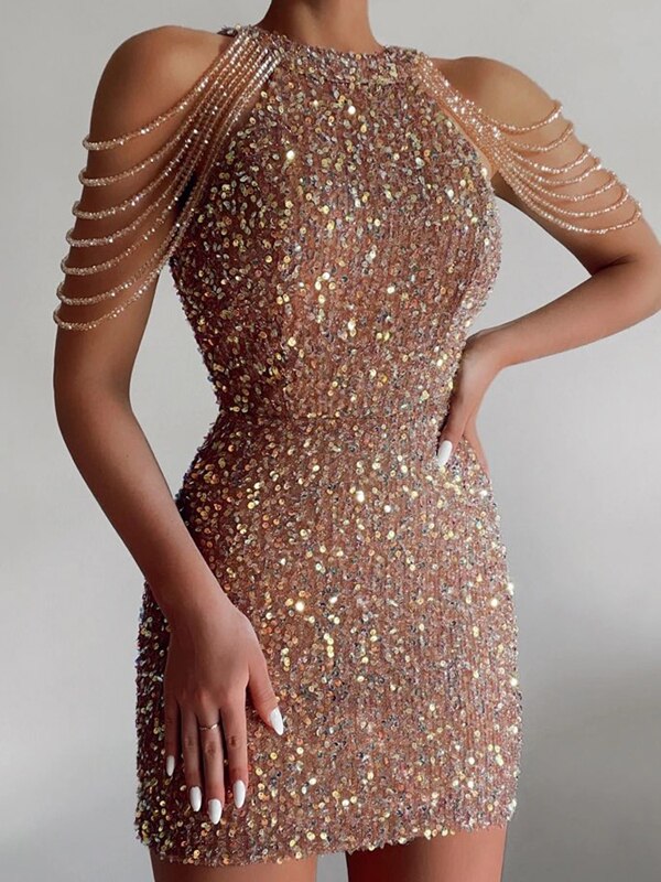 ASHORE SHOP Prom Dress Off Shoulder Gold Sequin Dress Short Prom Dresses Party 