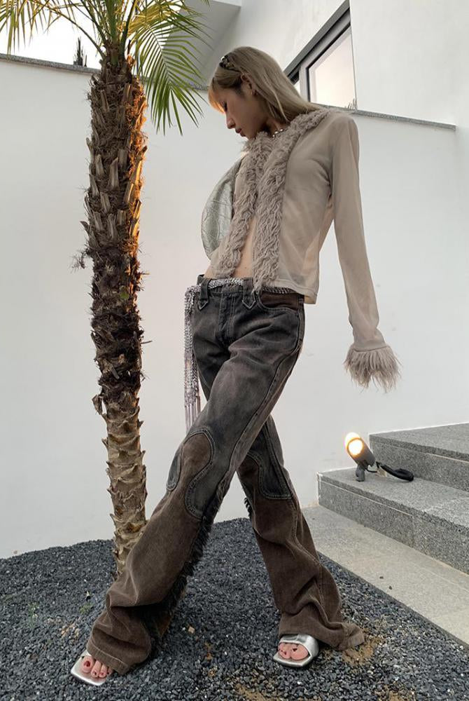 Ashore Shop Womens Loose Jeans Femme Y2k Tassel Design Denim Flare cotton Pants