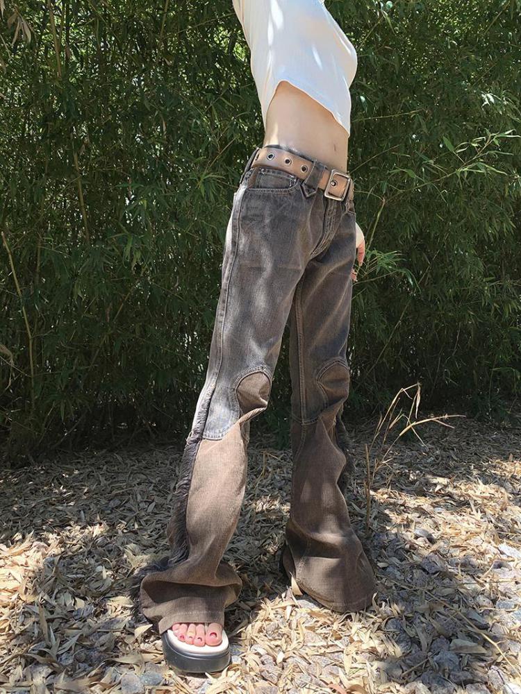 Ashore Shop Womens Loose Jeans Femme Y2k Tassel Design Denim Flare cotton Pants