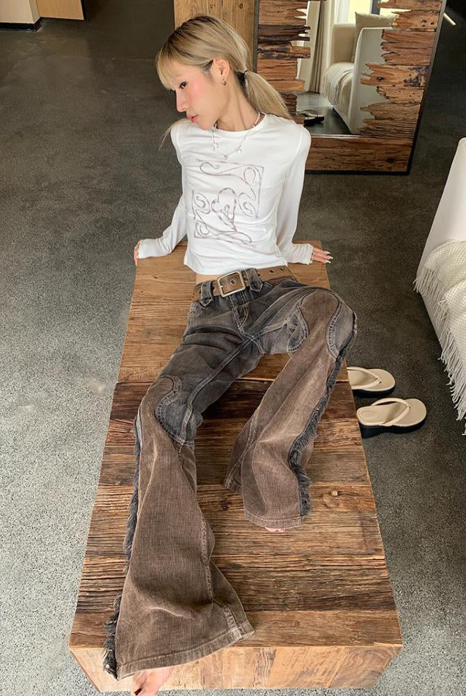 Ashore Shop Womens Loose Jeans Femme Y2k Tassel Design Denim Flare cotton Pants