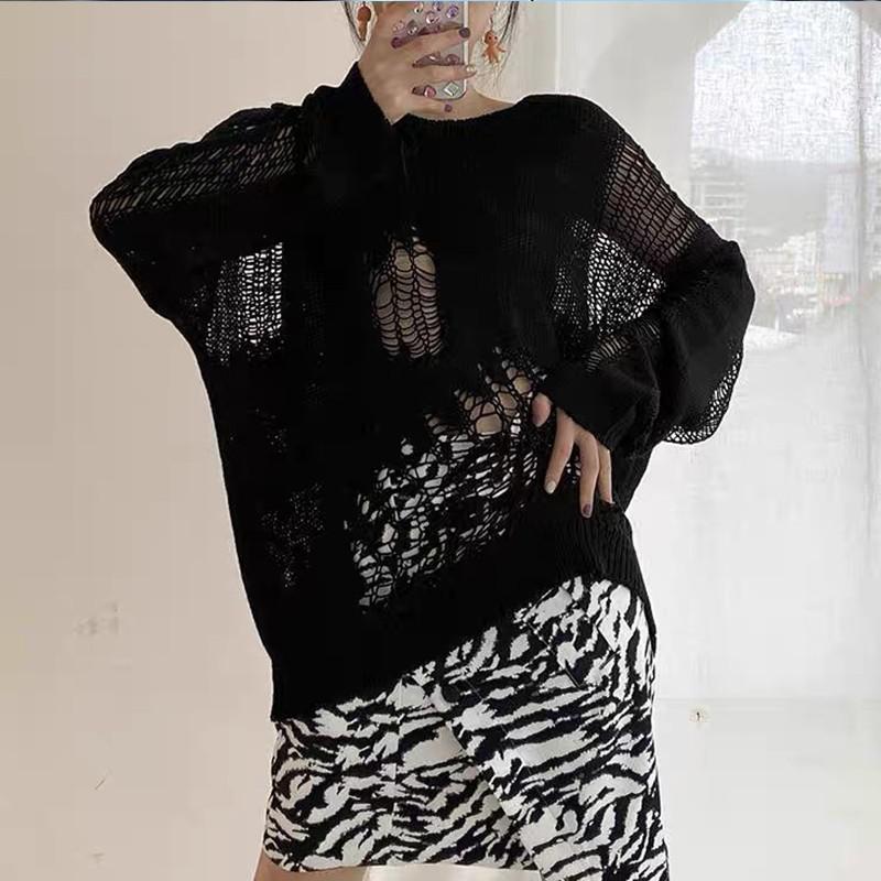 Ashore Shop Ugly Ripped Sweater Women Loose Knitted Tops Hole Thin Pullovers
