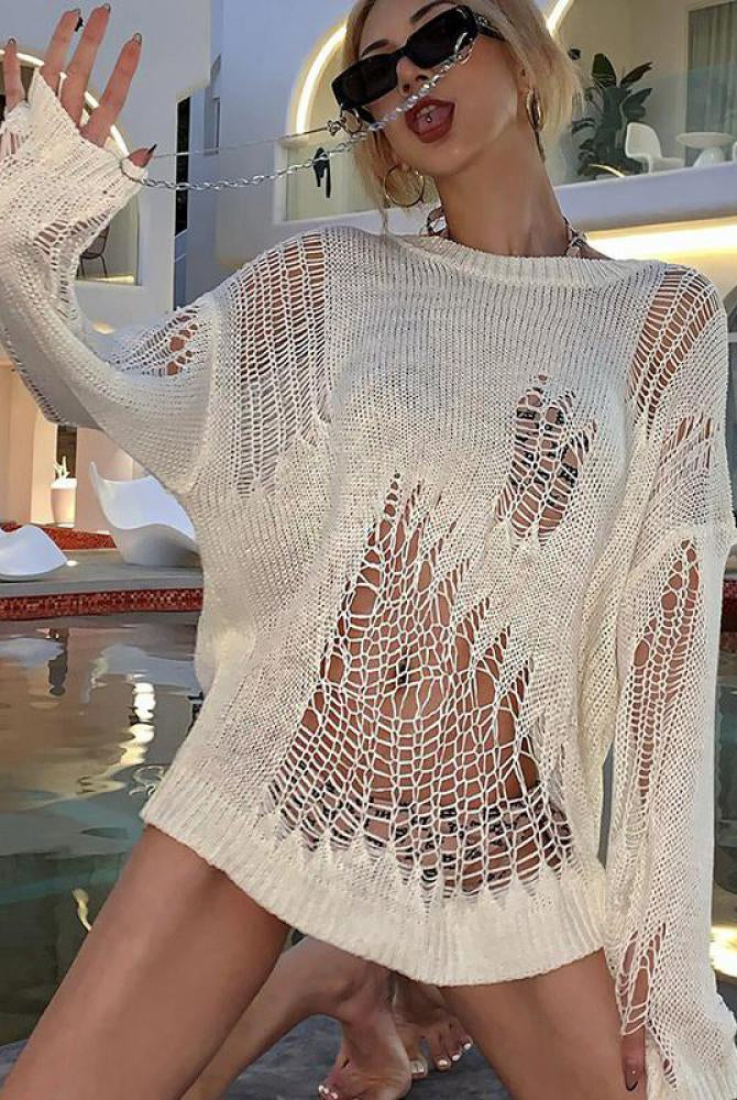 Ashore Shop Ugly Ripped Sweater Women Loose Knitted Tops Hole Thin Pullovers