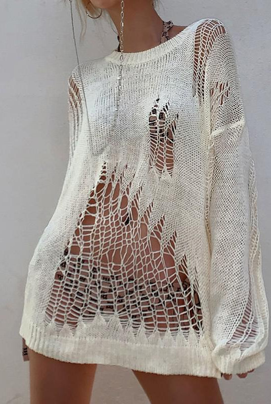 Ashore Shop Ugly Ripped Sweater Women Loose Knitted Tops Hole Thin Pullovers