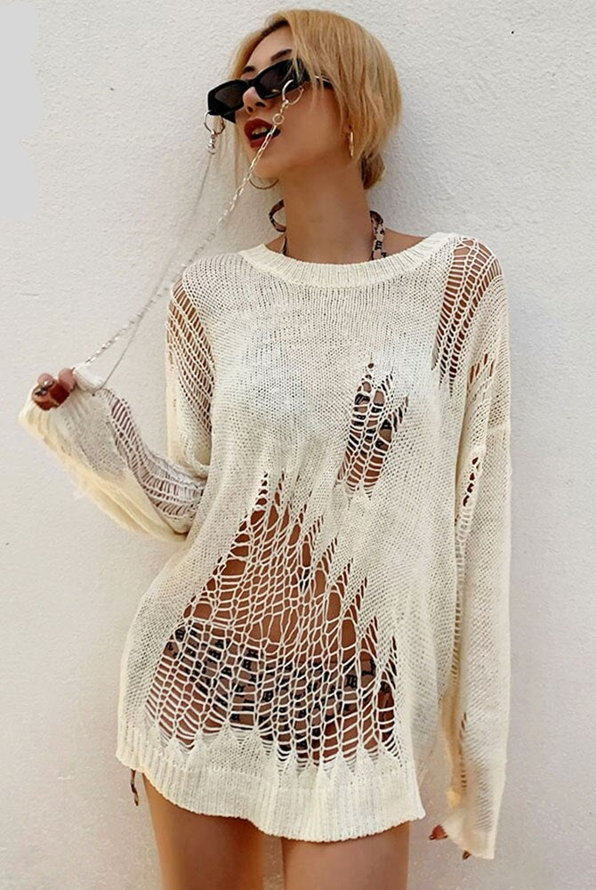 Ashore Shop Ugly Ripped Sweater Women Loose Knitted Tops Hole Thin Pullovers