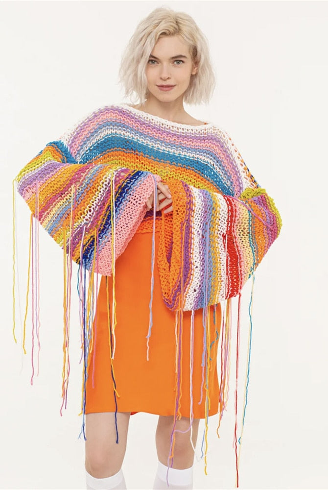 Ashore Shop Summer Sweater Cover Ups For Women Tassel Loose Flared Sleeve Beach Boho Knit Female Cover up Pullover To