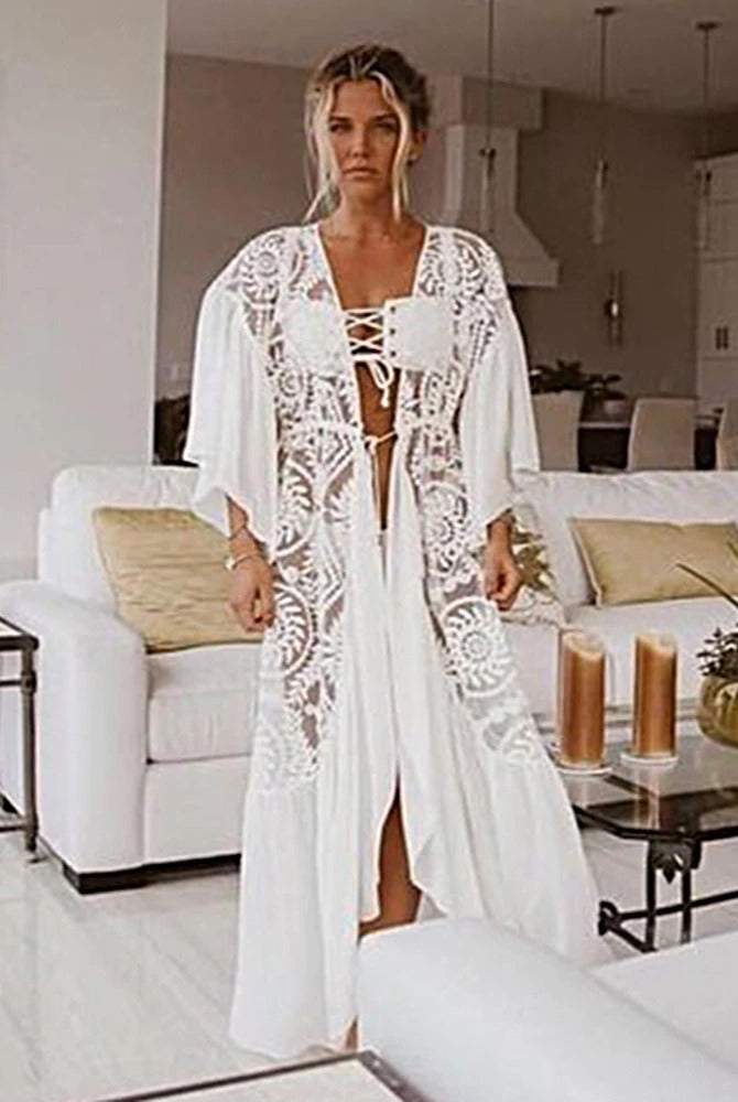 ASHORESHOP White Bikini Cover Ups Lace Dresses See Through Cover Ups