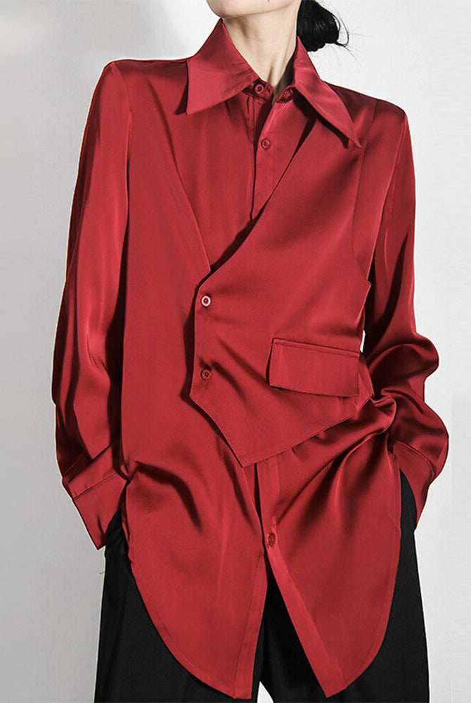ASHORE SHOP: Satin Irregular Shirt Female Loose Casual Top 2023 Spring