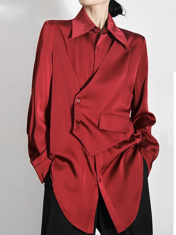 ASHORE SHOP: Satin Irregular Shirt Female Loose Casual Top 2023 Spring