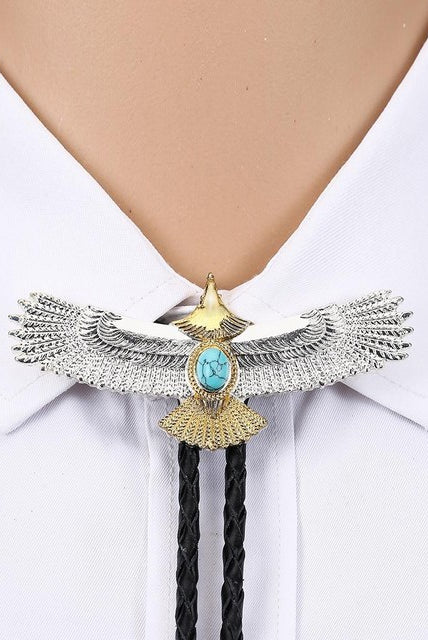 Ashore Shop Cowgirl Cowboy Bolo Tie Silver Eagle with Turquoise