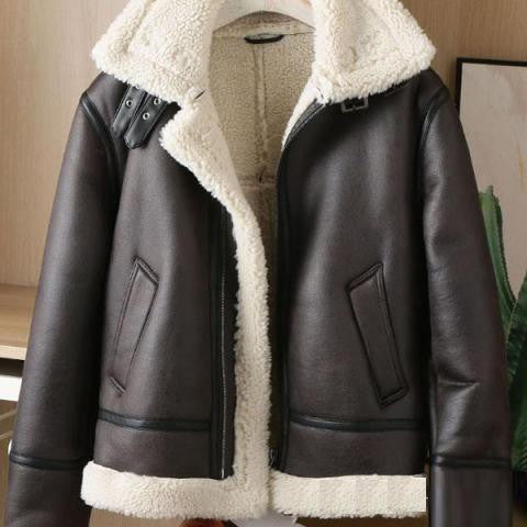 Mens New Winter Doubly Warm Faux Leather Lambswool Jackets Men's Vintage Biker Coat