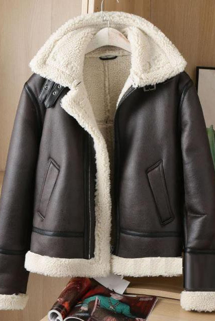 Mens New Winter Doubly Warm Faux Leather Lambswool Jackets Men's Vintage Biker Coat