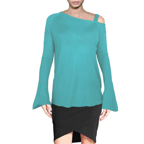 ASHORE WOMENS ASYMMETRIC OFF THE SHOULDER ELEGANT FINE SWEATER