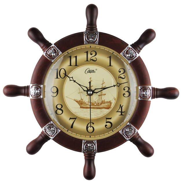 Ashore Shop Vintage Nautical Ship's Wheel Style Clock Wood Functioning Clock