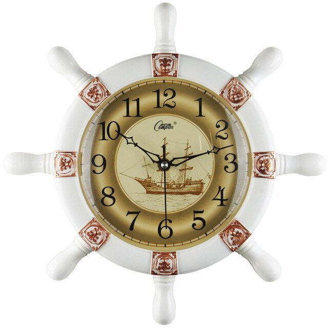 Ashore Shop Vintage Nautical Ship's Wheel Style Clock Wood Functioning Clock
