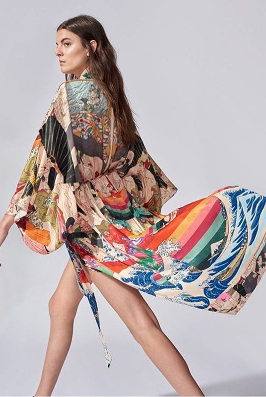 Ashoreshop summer kimono bikini cover up women blouse shirt