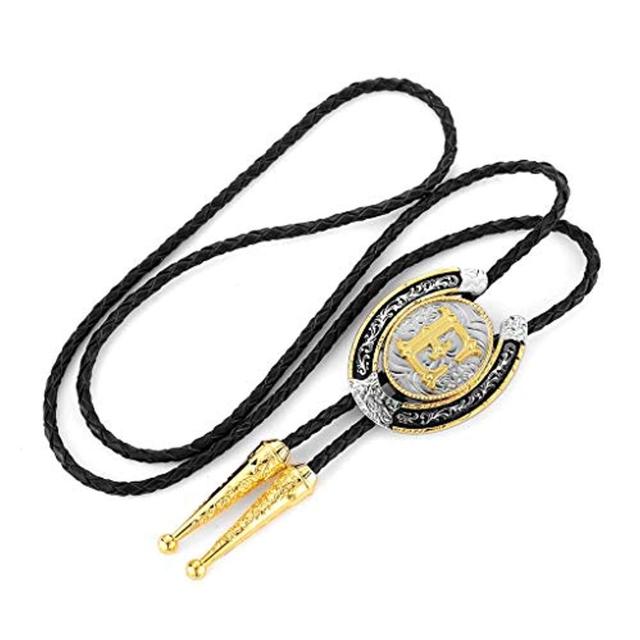 Gold Letter ABCDEFG-Z U shape bolo tie for man Indian cowboy western cowgirl leather rope zinc alloy necktie