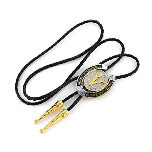 Gold Letter ABCDEFG-Z U shape bolo tie for man Indian cowboy western cowgirl leather rope zinc alloy necktie