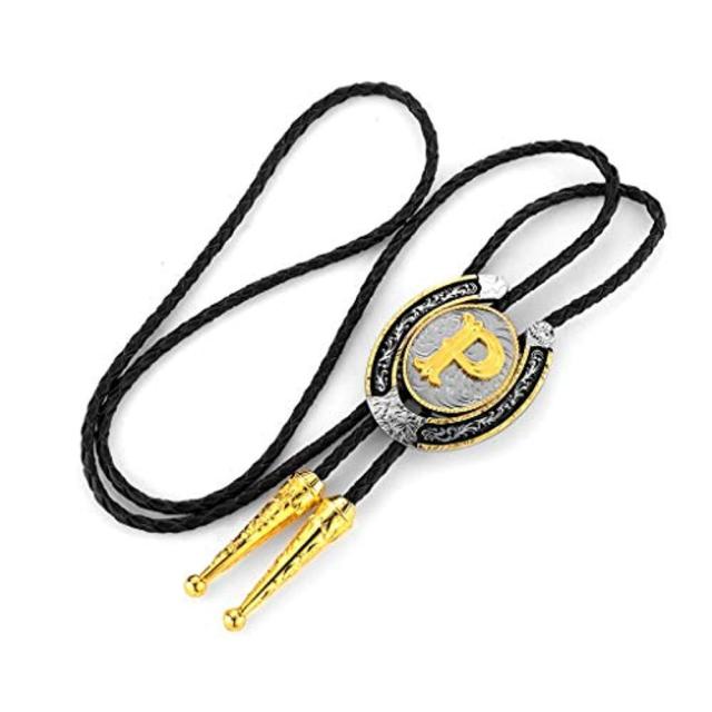 Gold Letter ABCDEFG-Z U shape bolo tie for man Indian cowboy western cowgirl leather rope zinc alloy necktie