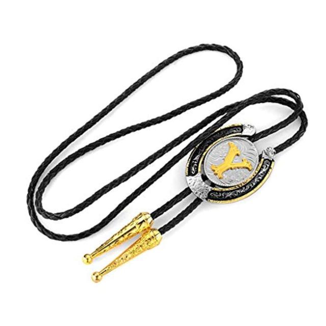 Gold Letter ABCDEFG-Z U shape bolo tie for man Indian cowboy western cowgirl leather rope zinc alloy necktie