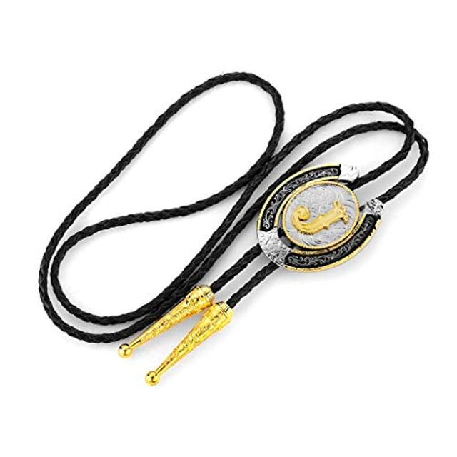 Gold Letter ABCDEFG-Z U shape bolo tie for man Indian cowboy western cowgirl leather rope zinc alloy necktie