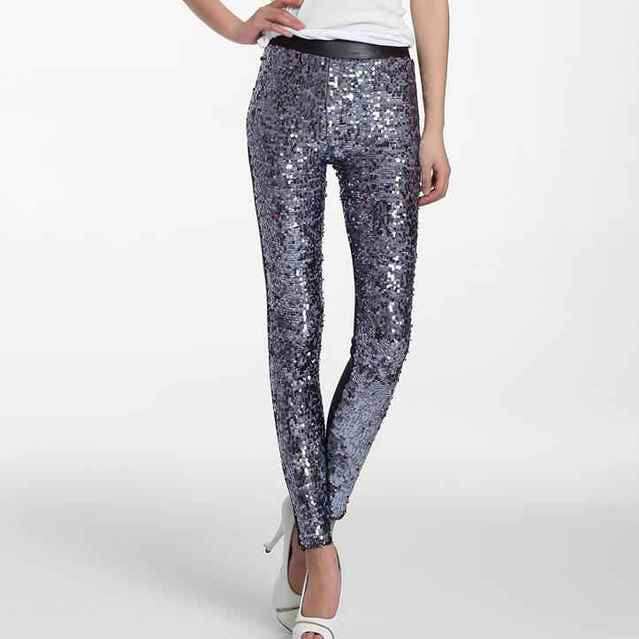Spring Summer Punk PU Sequins Leggings Sequin Pants