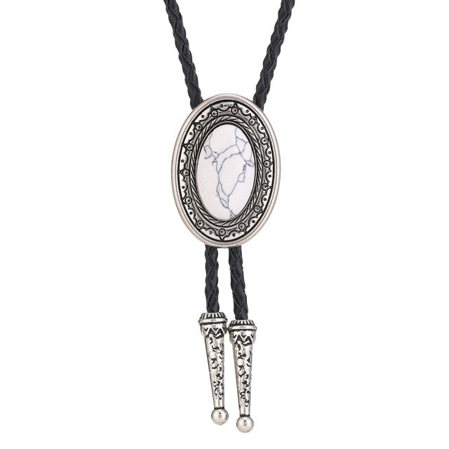 Corbata de bolo de vaquero occidental, collar de cuero, cuerda ovalada, patrón retro, aleación de zinc, accesorios para corbata, cuerda británica unisex